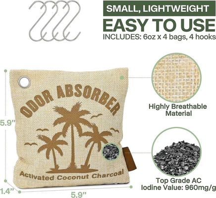 Effective 4*170g Pack Bamboo Charcoal Air Purifying Bag for Home Office Car Hotel