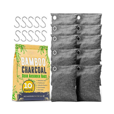 OEM LOGO Activated Bamboo Charcoal Air Purifying Bag Odor Absorber 10x100g with Hooks