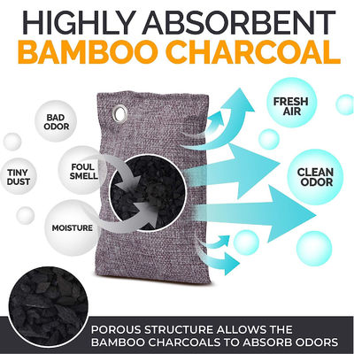 OEM LOGO Activated Bamboo Charcoal Air Purifying Bag Odor Absorber 10x100g with Hooks